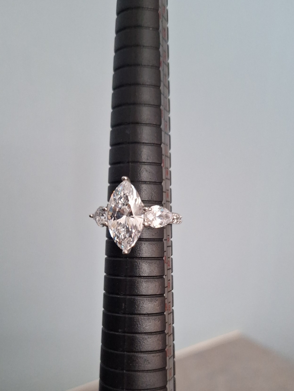 Jean Dousset CZ 925 Elegant Marquise Cut Clear Stone Women’s Ring - Silver Tone
